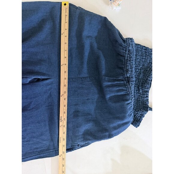 Pilcro Smocked Denim Jumpsuit Womens XS Blue Chambray Wide Leg Sleeveless - Picture 12 of 15
